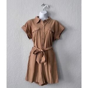 simply vera wang beige belted utility short sleeve shorts romper size medium